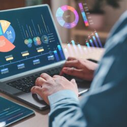 Accounting professional reviewing financial information generated through AI and automation technology