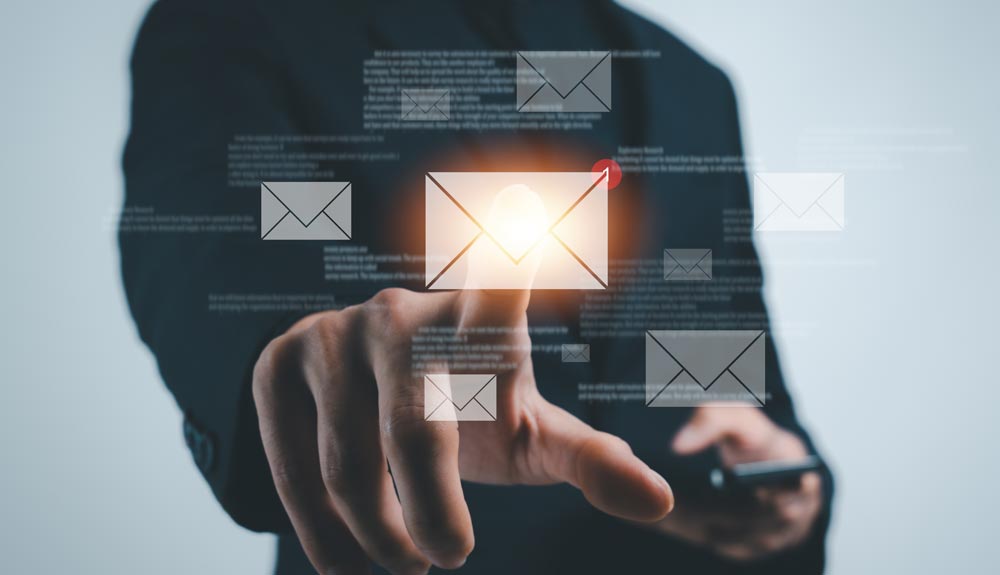 Attorney reviewing confidential email on a secure, encrypted computer system.