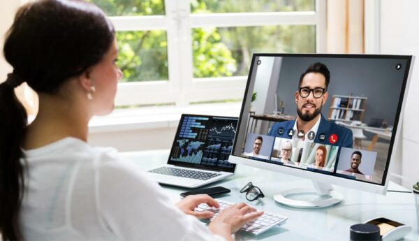 Attorney conducting legal work remotely while managing client information through secure digital technology